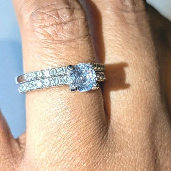 Women's 3 Ct Round Princess Cut Lab-created Diamond Engagement Duo Ring Set Sz 7 - Picture 12 of 17